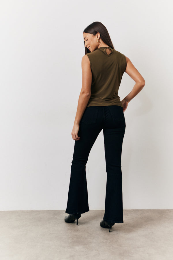 In The Style In The Style Khaki Slinky Cowl Front Sleeveless Top Khaki