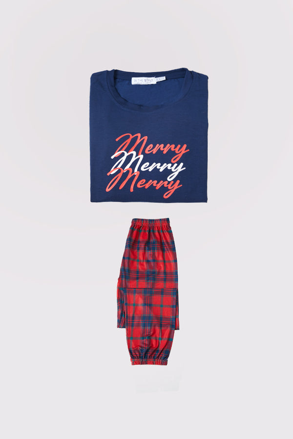 in the style In the Style Kids 'Merry' Tartan Print Matching Family PJ Set Navy