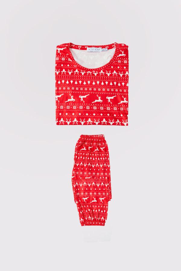 in the style In the Style Kids Reindeer Fairisle Matching Family PJ Set Red