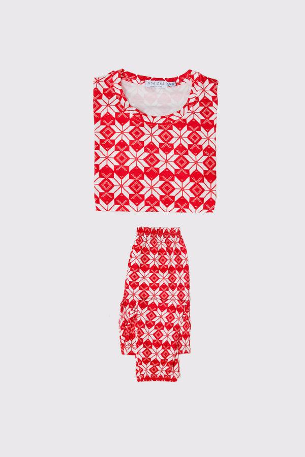in the style In the Style Kids Snowflake Print Jersey Matching Family PJ Set Red