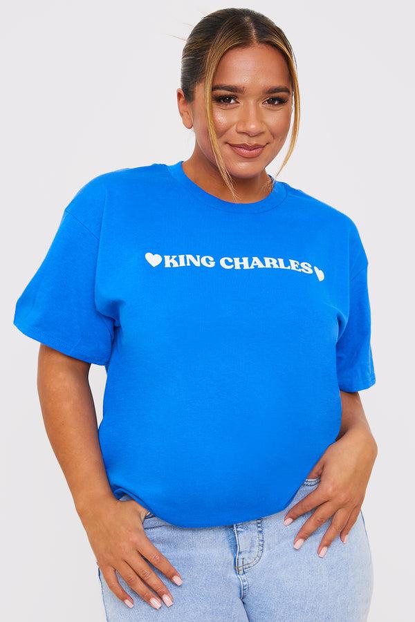 In The Style In The Style King Charles Slogan T-Shirt Blue