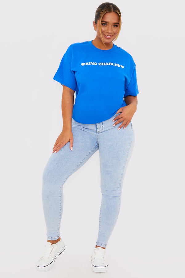 In The Style In The Style King Charles Slogan T-Shirt Blue