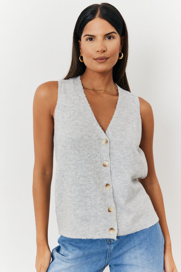 in the style In The Style Knit Button Up Waistcoat Grey