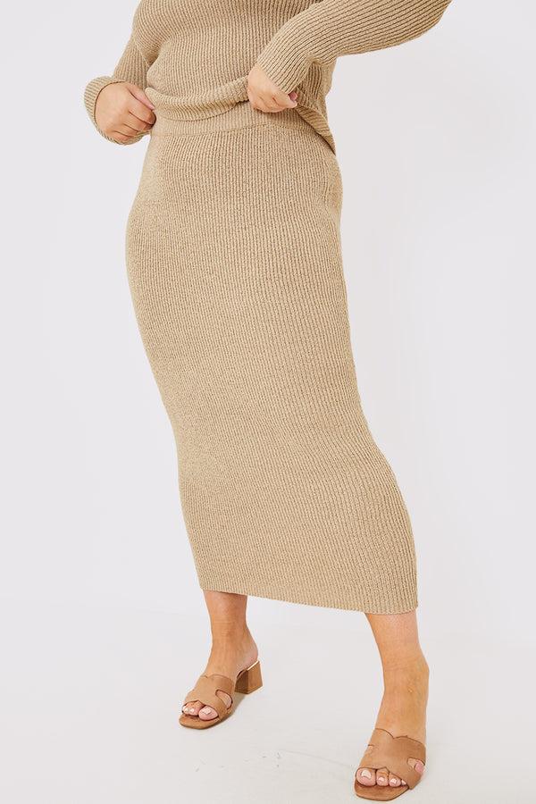 In The Style In The Style Knit Interest Yarn Midaxi Co-ord Skirt Mocha