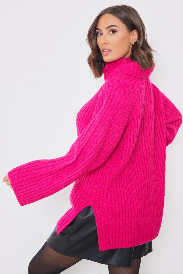In The Style In The Style Knit Roll Neck Jumper Fuchsia