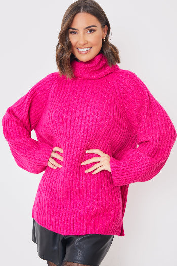 in the style In the Style Knit Roll Neck Jumper Fuchsia