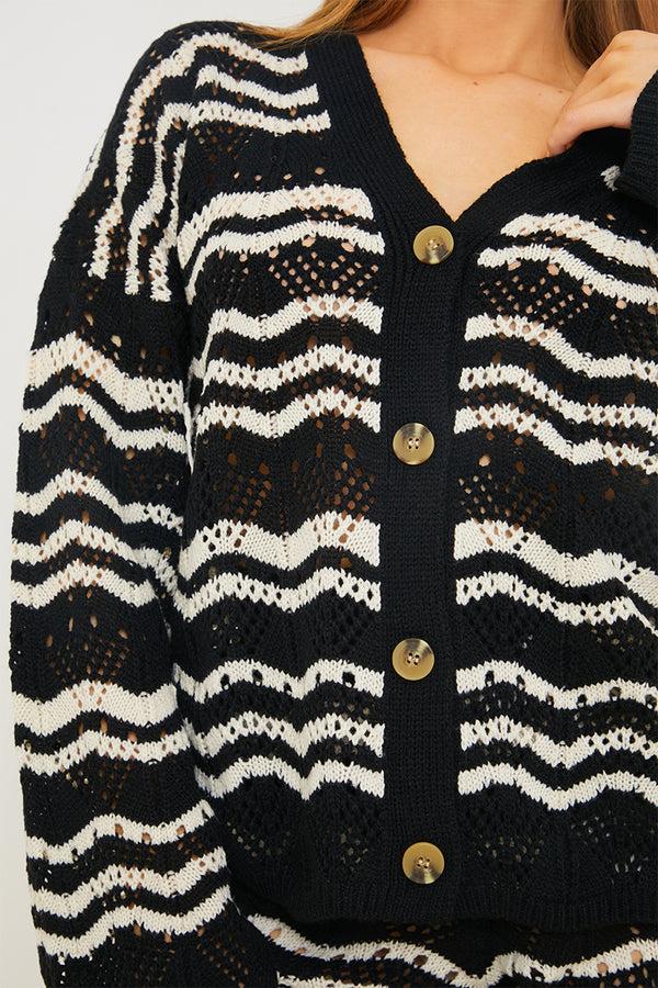 In The Style In The Style Knitted Chevron Co-ord Cardigan Black