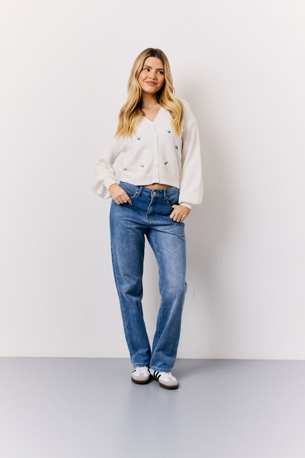 In The Style In The Style Knitted Embroidered Cardigan Ecru