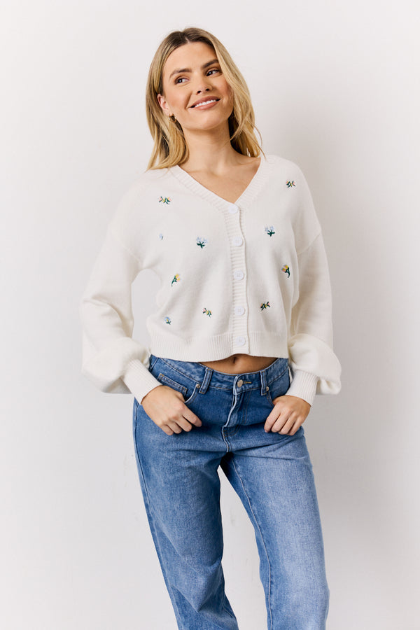 in the style In the Style Knitted Embroidered Cardigan Ecru