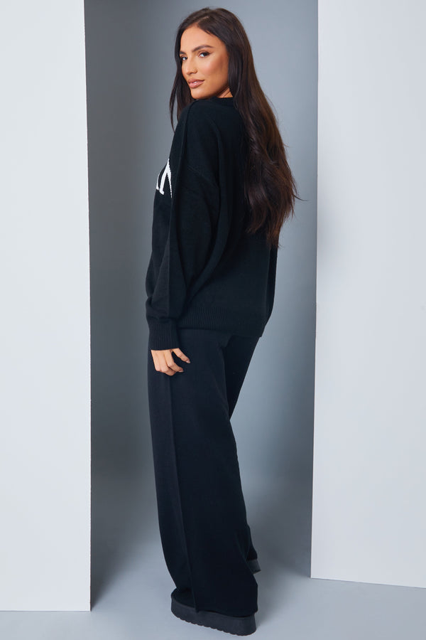 In The Style In The Style Knitted Wide Leg Trousers Black