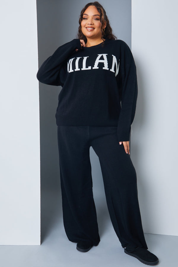 In The Style In The Style Knitted Wide Leg Trousers Black