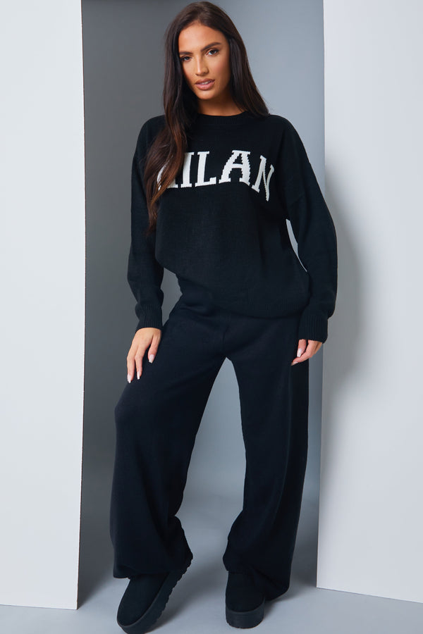 in the style In the Style Knitted Wide Leg Trousers Black