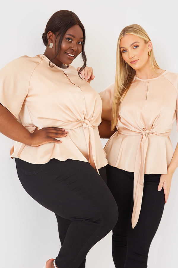 In The Style In The Style Knot Front Satin Blouse Stone