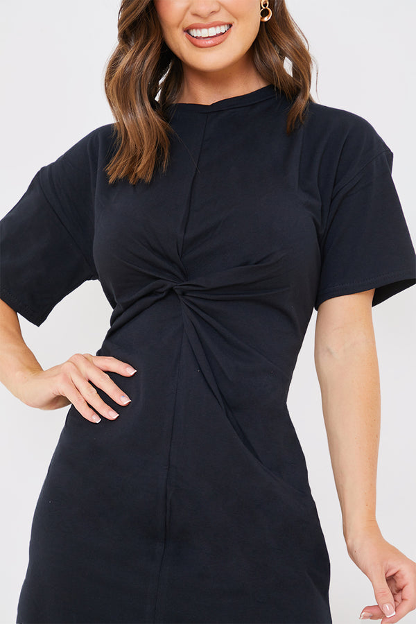 In The Style In The Style Knot Front T-Shirt Split Hem Dress Black