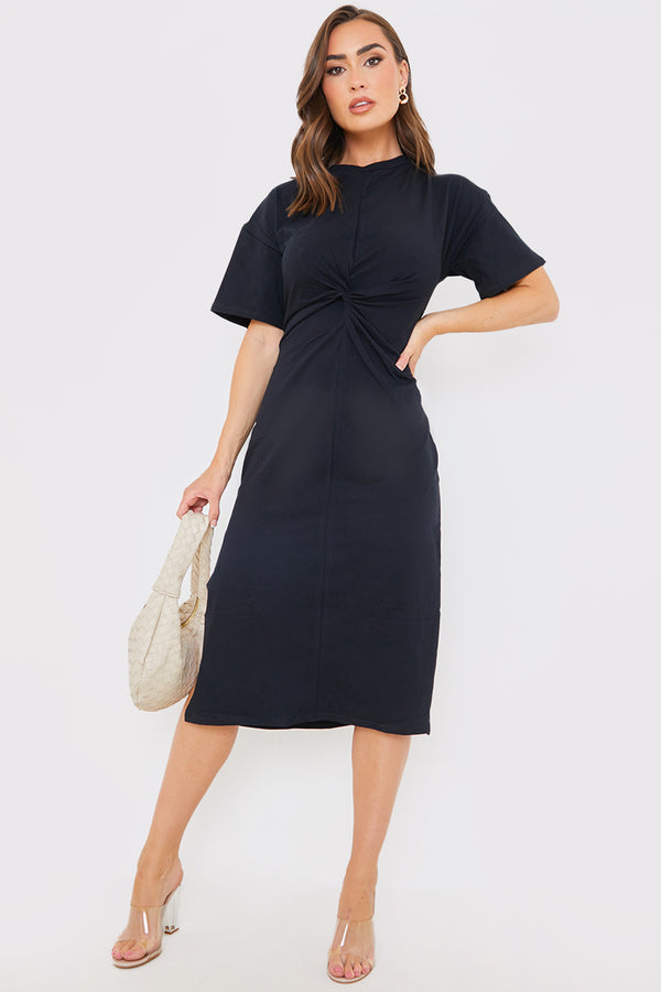 in the style In the Style Knot Front T-Shirt Split Hem Dress Black