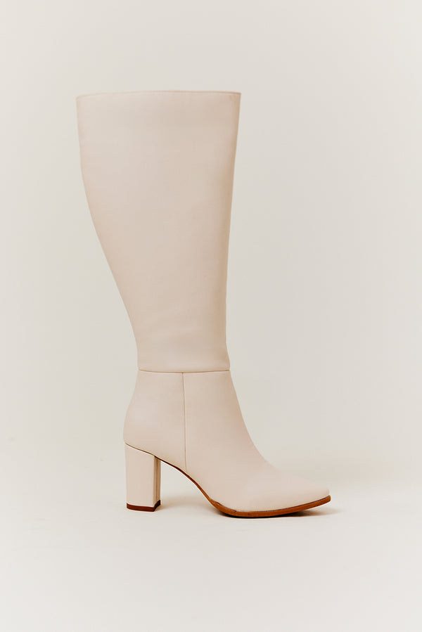 in the style In The Style Kylie Heeled High Leg Boot Cream