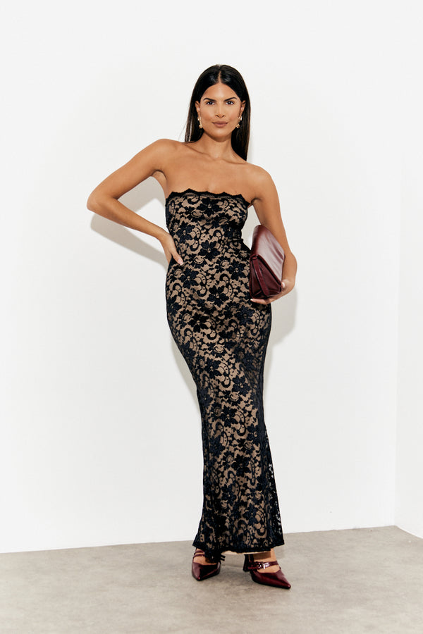 in the style In The Style Lace Bandeau Maxi Dress Black