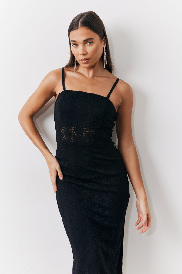 In The Style In The Style Lace Bandeau Midi Dress Black