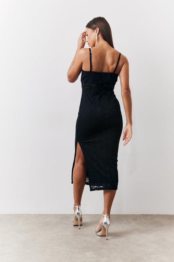 In The Style In The Style Lace Bandeau Midi Dress Black