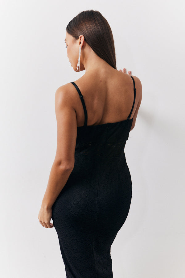 In The Style In The Style Lace Bandeau Midi Dress Black