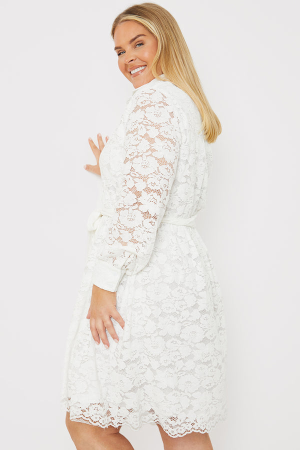 In The Style In The Style Lace Belted Button Up Mini Shirt Dress White