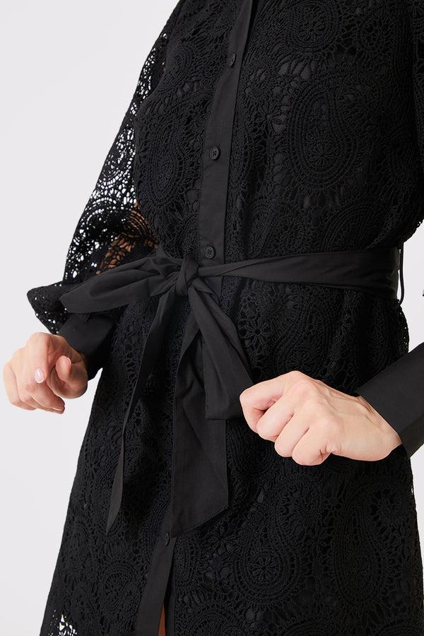 In The Style In The Style Lace Belted Shirt Dress Black