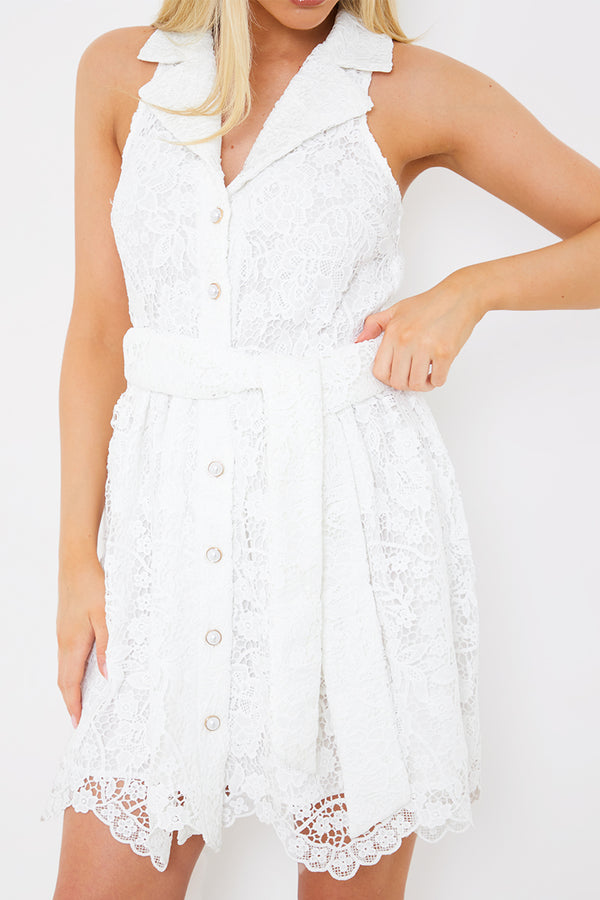 In The Style In The Style Lace Belted Shirt Dress White