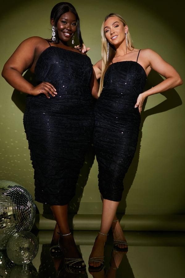 In The Style In The Style Lace Corset Detail Bodycon Midaxi Dress Black