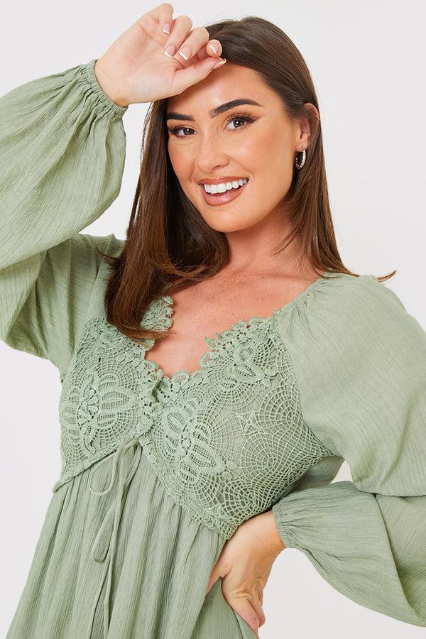 In The Style In The Style Lace Detail Mini Dress Sage