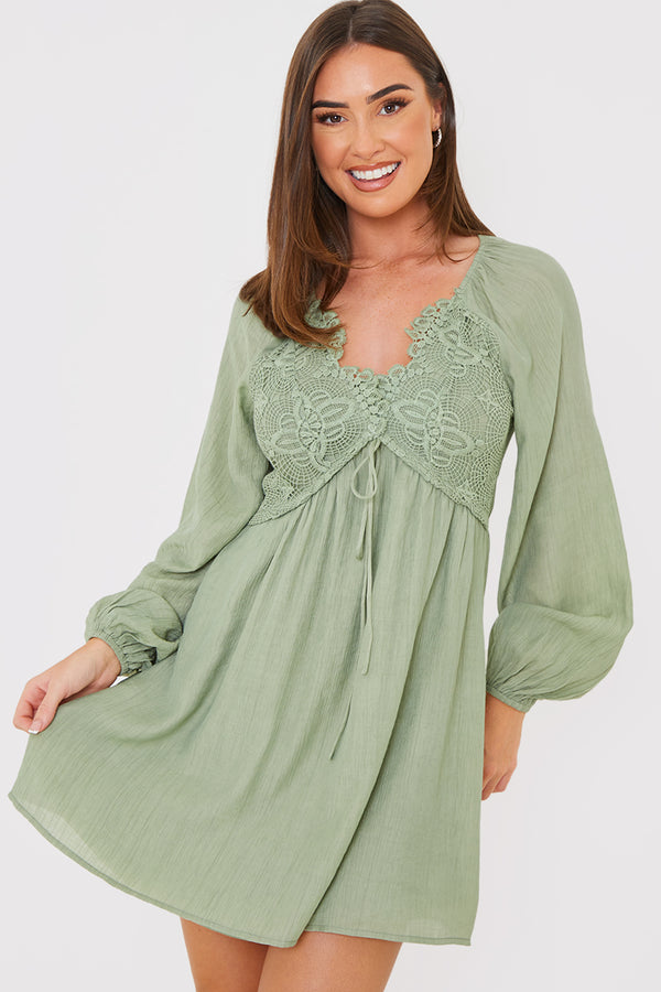 in the style In the Style Lace Detail Mini Dress Sage