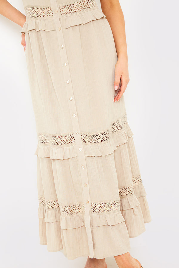 In The Style In The Style Lace Insert Frill Detail Midaxi Dress Stone