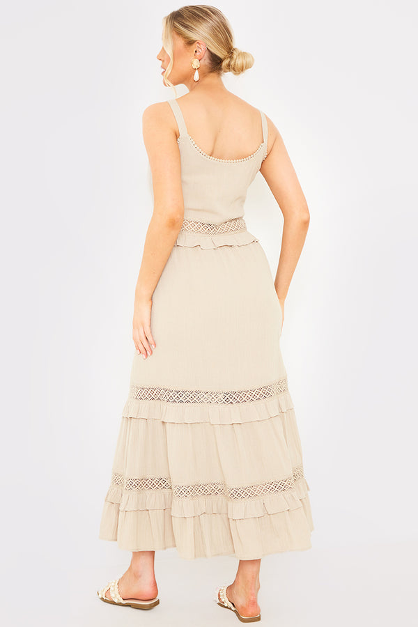 In The Style In The Style Lace Insert Frill Detail Midaxi Dress Stone