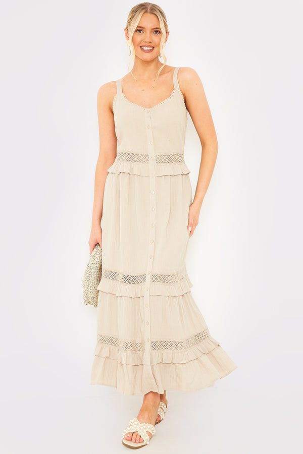 in the style In the Style Lace Insert Frill Detail Midaxi Dress Stone