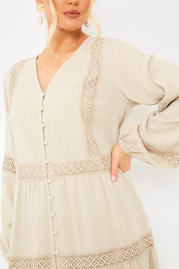 In The Style In The Style Lace Insert Smock Dress Stone