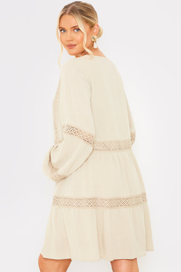 In The Style In The Style Lace Insert Smock Dress Stone