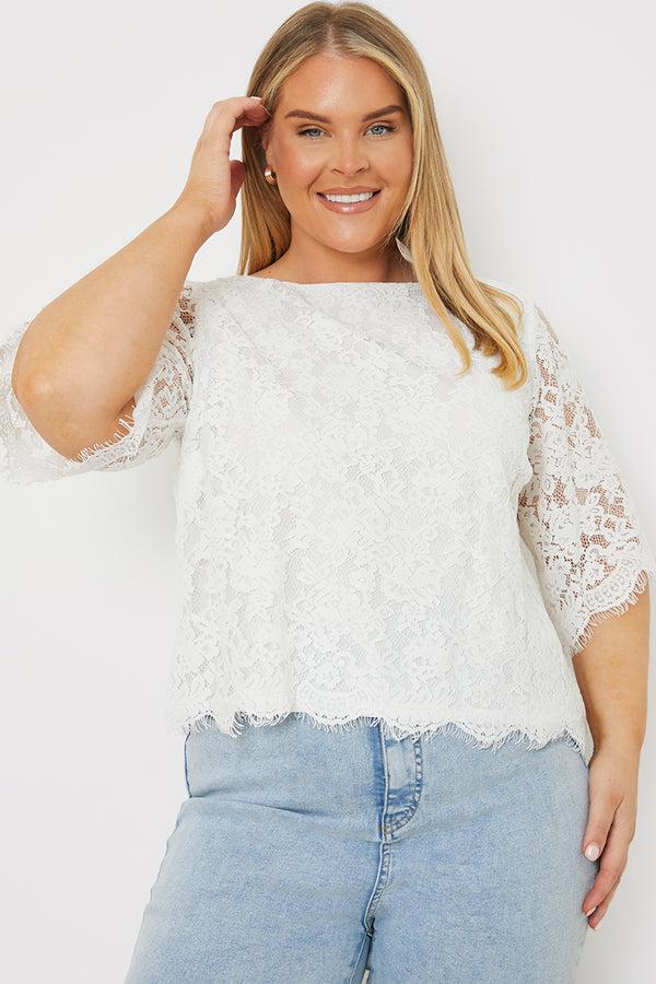 in the style In the Style Lace Scallop Hem Top White