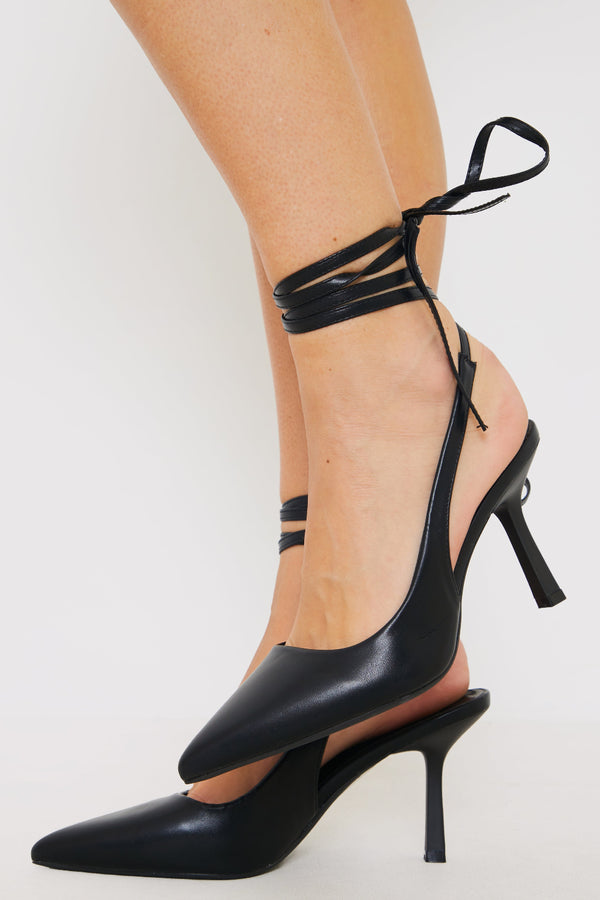 in the style In The Style LACE UP POINTED TOE HEELS Black