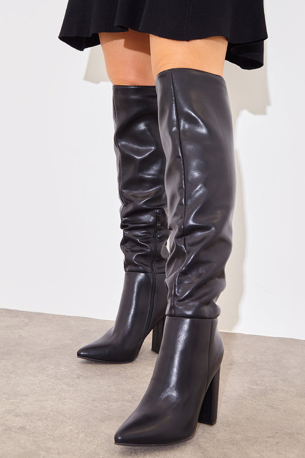 in the style In The Style Leather Look Knee High Boots Black