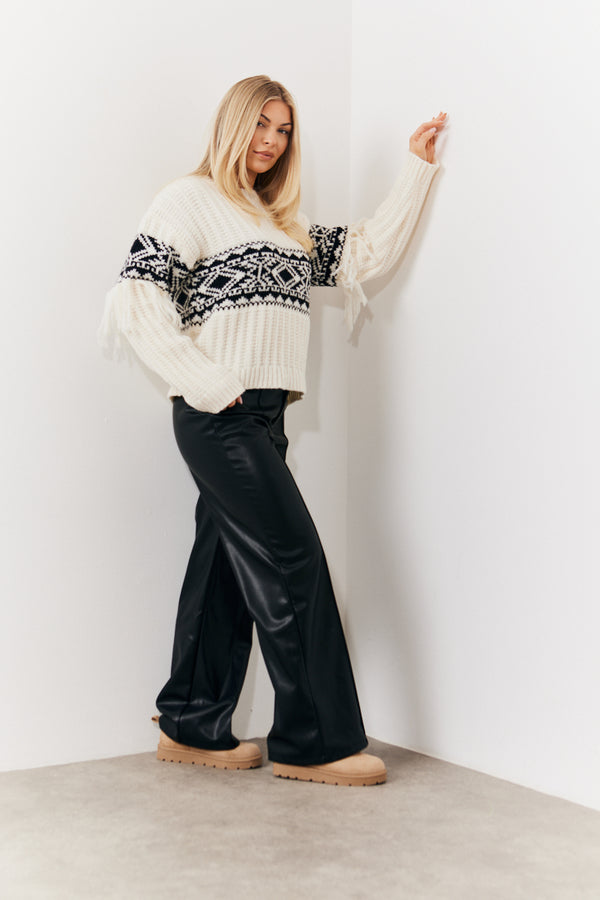 in the style In the Style Leather Look Pintuck Detail Trousers Black