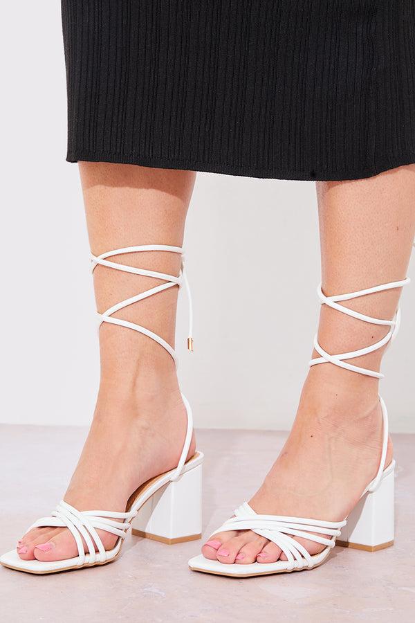 In The Style In The Style Leather Look Strappy Heel Sandals White