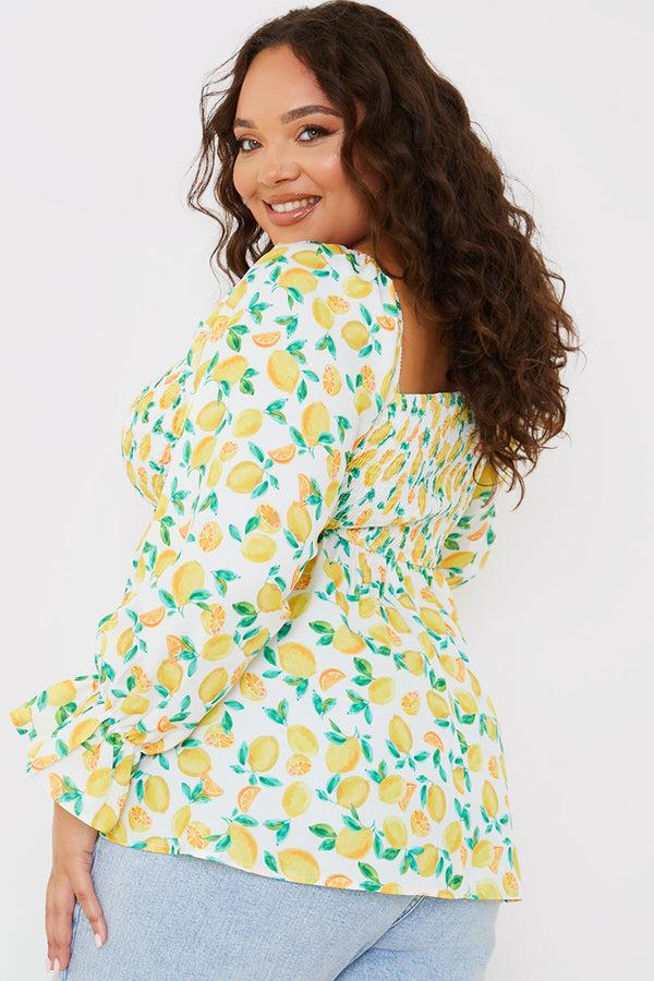 In The Style In The Style Lemon Print Bardot Puff Sleeve Top White