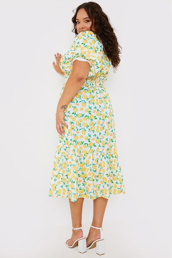 In The Style In The Style Lemon Print Button Detail Midi Dress White