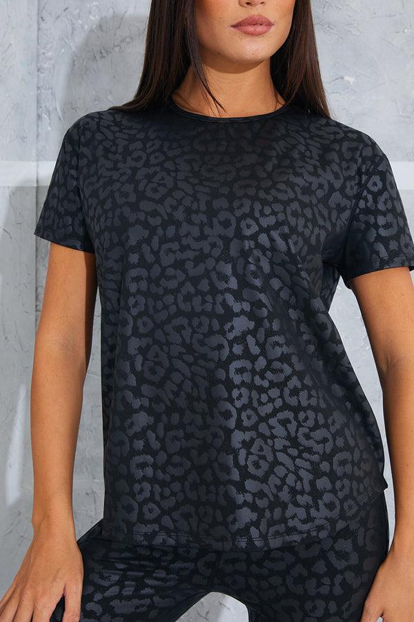 In The Style In The Style Leopard Active T-Shirt Black