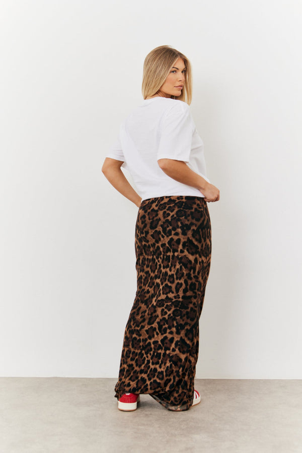 In The Style In The Style Leopard Mesh Maxi Skirt Brown