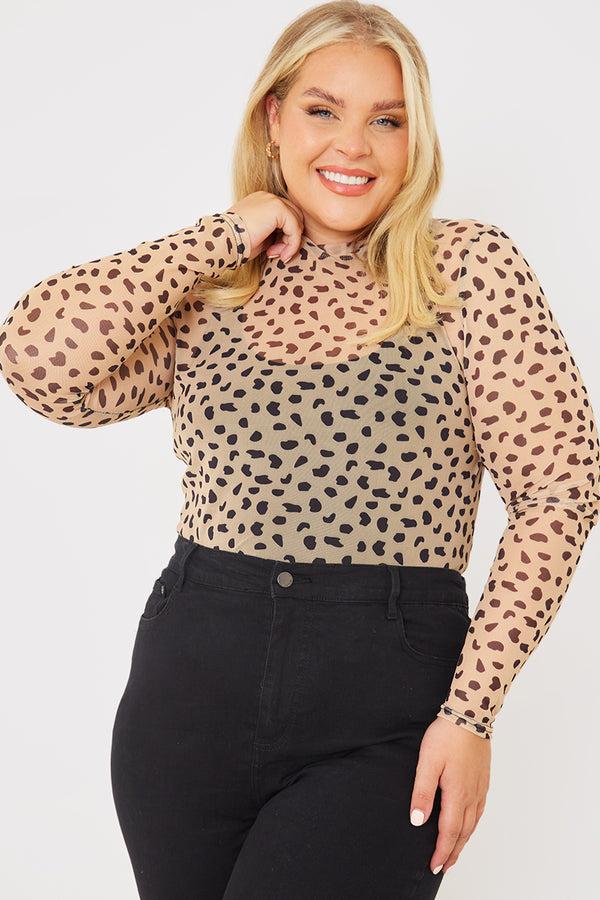 in the style In the Style Leopard Print Mesh High Neck Top Brown
