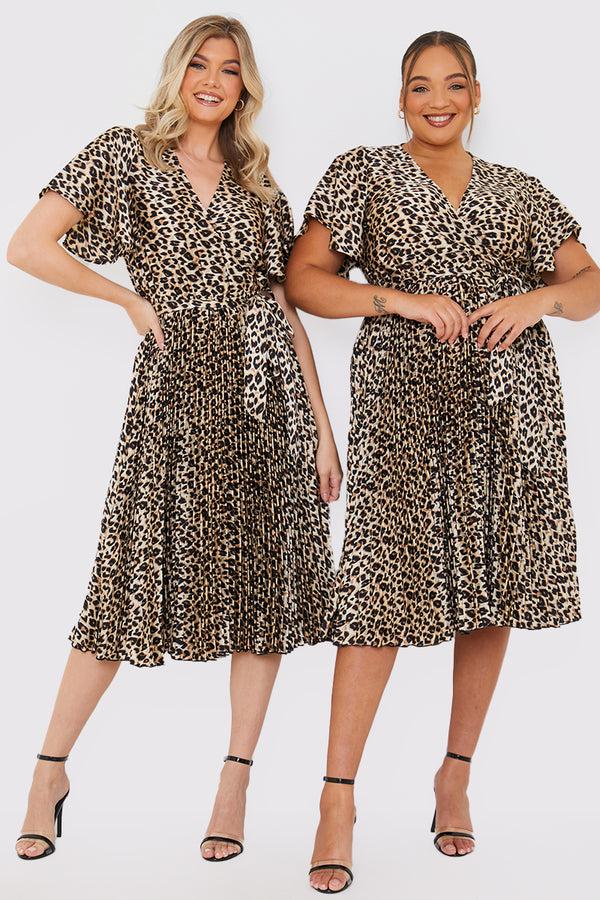 In The Style In The Style Leopard Print Pleated Midi Dress Brown