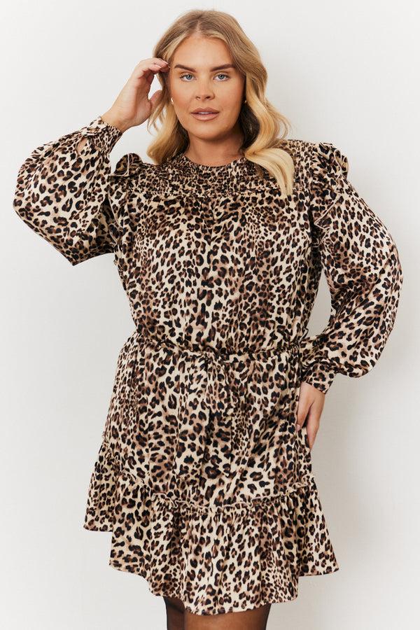 in the style In the Style Leopard Print Satin Shirred Frill Detail Belted Mini Dress Multicoloured