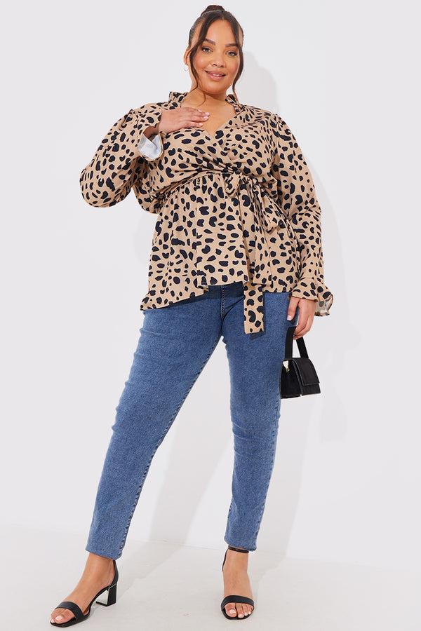 In The Style In The Style Leopard Print Tie Waist Top Brown
