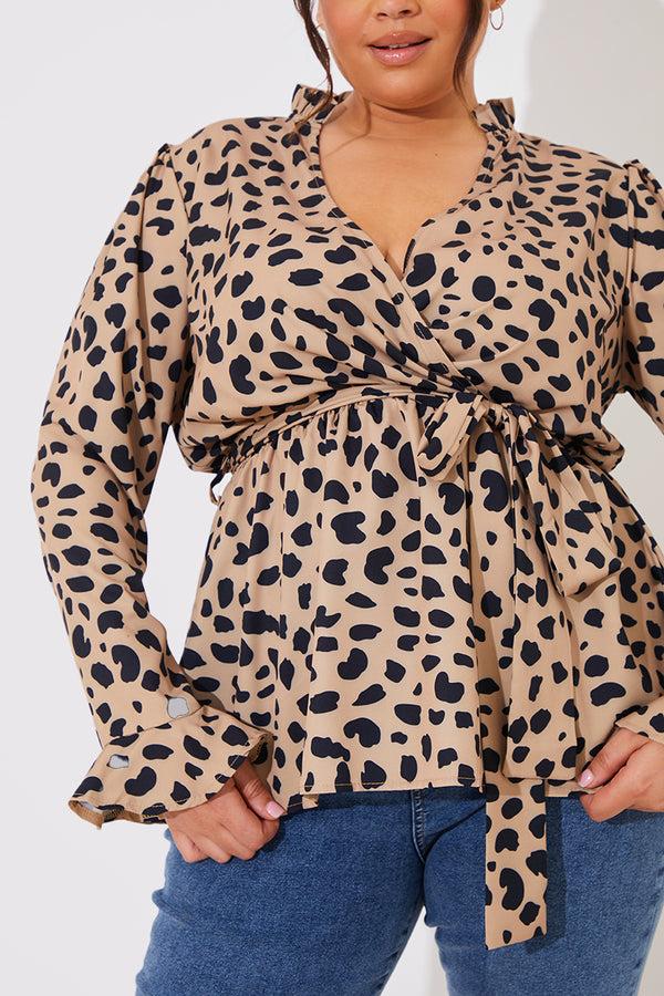 In The Style In The Style Leopard Print Tie Waist Top Brown