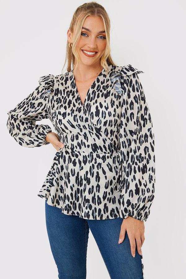 in the style In the Style Leopard Print Wrap Blouse Multi